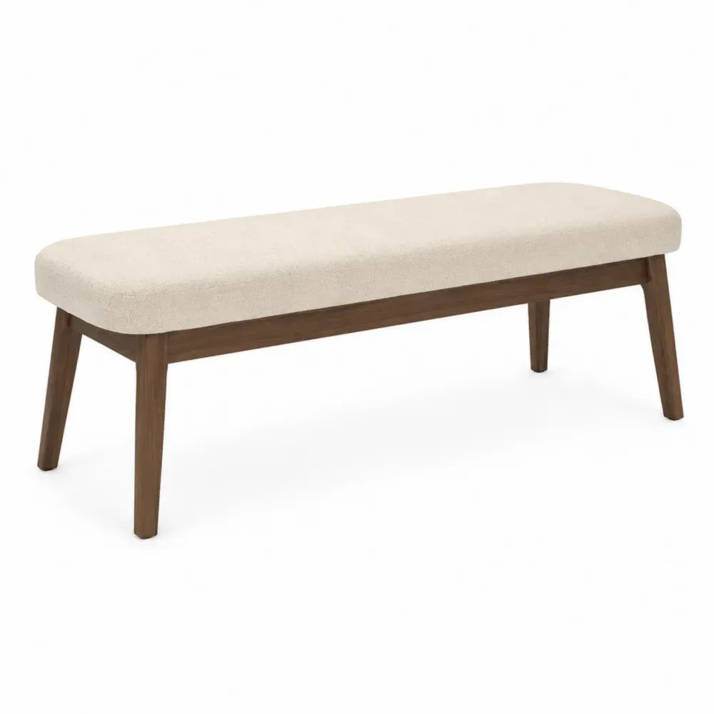 Banco rectangular tapizado en poliéster tipo lino beige claro con estructura de madera de caucho marrón 130 x 45 x 50 cm
