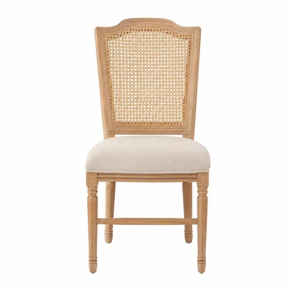 Silla de comedor con respaldo de ratán natural madera maciza de haya asiento acolchado beige 48 cm ancho 55 cm profundidad 95 cm alto