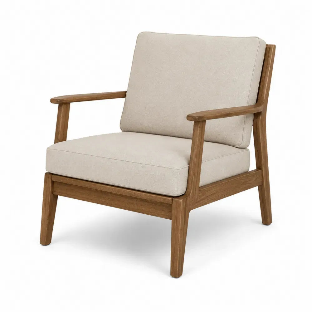 Silla de exterior lounge con reposabrazos madera maciza cojín beige 70 x 75 x 80 cm