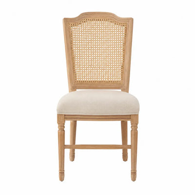 Silla de comedor con respaldo de ratán natural madera maciza de haya asiento acolchado beige 48 cm ancho 55 cm profundidad 95 cm alto