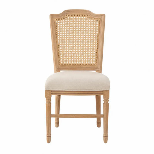 Silla de comedor con respaldo de ratán natural madera maciza de haya asiento acolchado beige 48 cm ancho 55 cm profundidad 95 cm alto