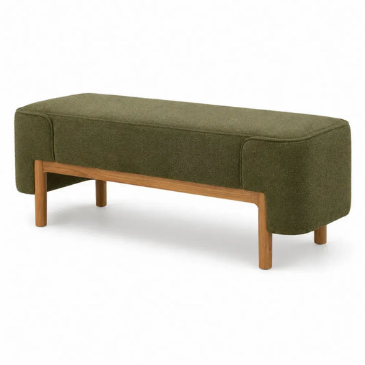Banco reposapiés tapizado tejido de poliéster verde oliva con patas de madera maciza 120 x 40 x 45 cm