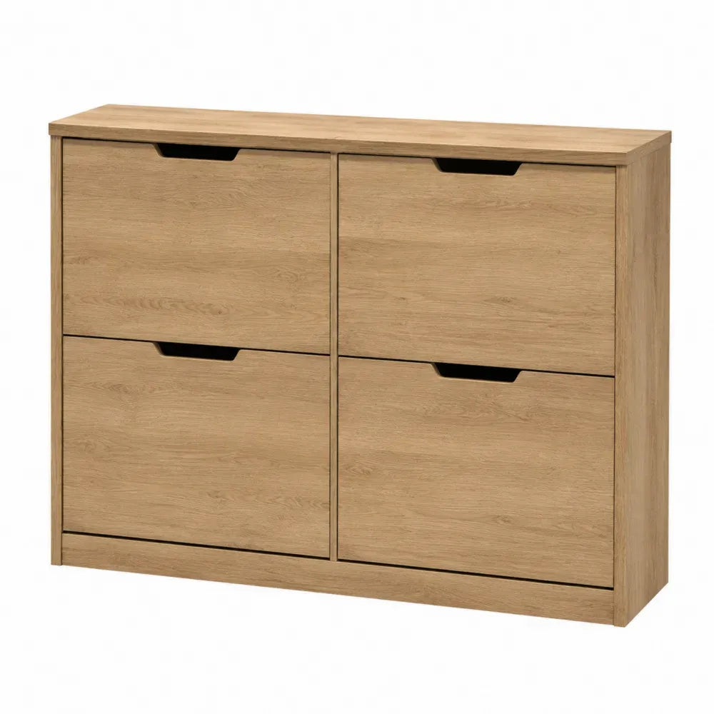 Zapatero de almacenamiento de 4 compartimentos abatibles MDF acabado roble 120 cm x 35 cm x 80 cm Color madera natural