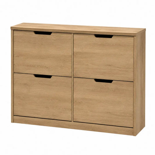 Zapatero de almacenamiento de 4 compartimentos abatibles MDF acabado roble 120 cm x 35 cm x 80 cm Color madera natural
