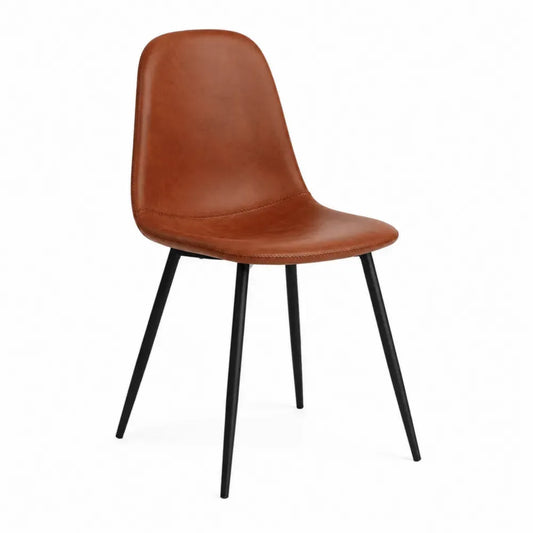 Silla de comedor con asiento y respaldo curvo tapizados en PU marrón patas metálicas negras 48 x 55 x 85 cm