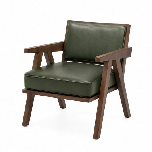 Silla de comedor con reposabrazos tapizada en PU verde oscuro estructura de madera marrón 55 x 60 x 85 cm