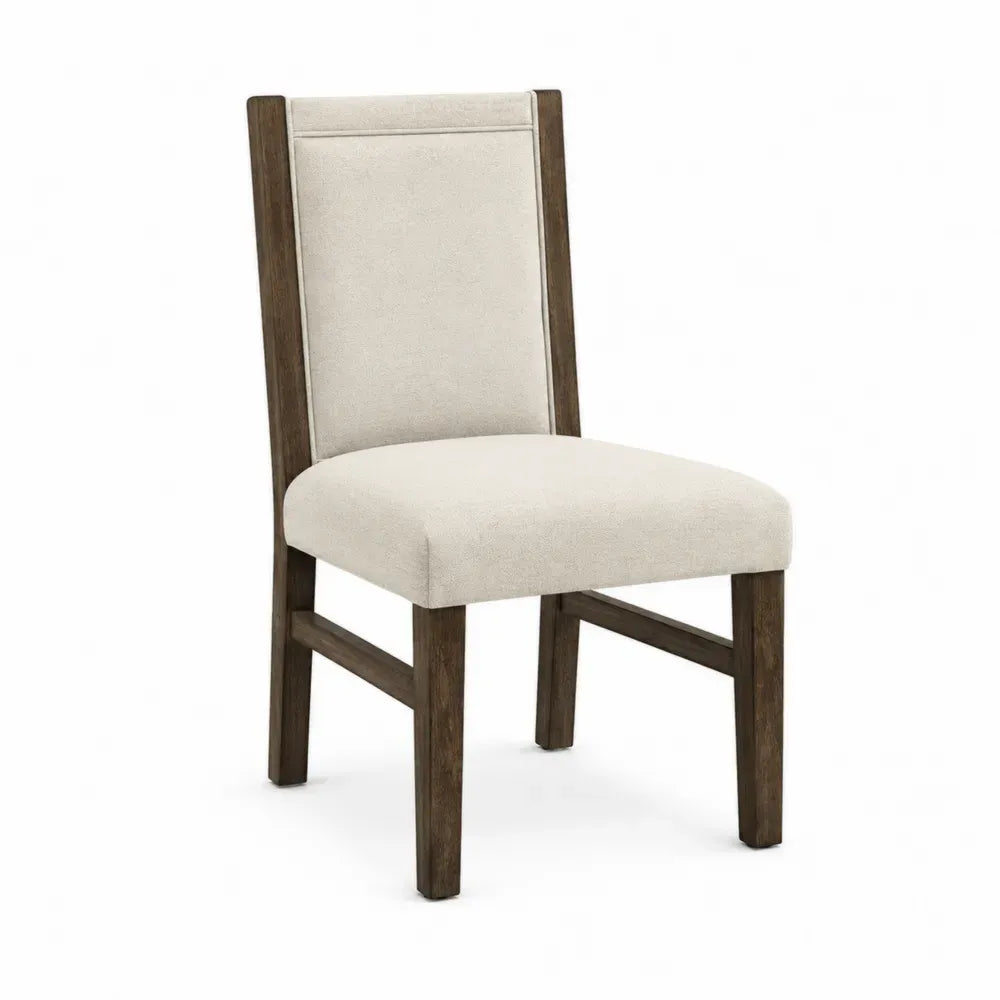 Silla de comedor tapizada en poliéster tipo lino con estructura de madera de caucho beige y marrón oscuro 47 x 58 x 90 cm